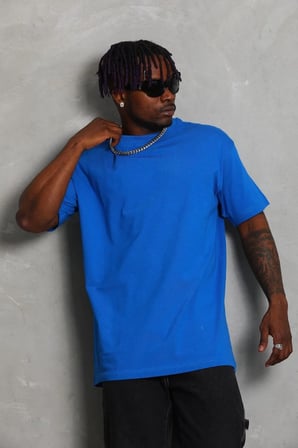 Erkek Düz Yazlık Kısa Kol Tişört Bisiklet Yaka Oversize T-Shirt - Mavi