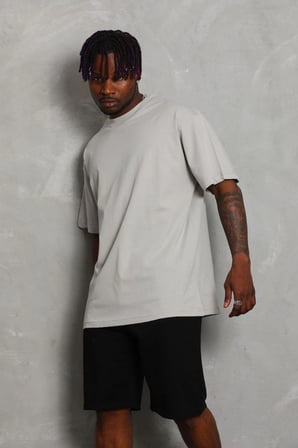Erkek Düz Yazlık Kısa Kol Tişört Bisiklet Yaka Oversize T-Shirt - Gri