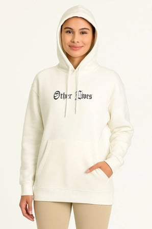 Kadın Kapüşonlu Kanguru Cepli Sweatshirt 3 İplik Pamuklu Baskılı Hoodie - Beyaz