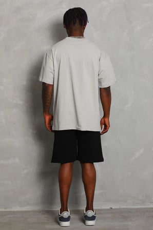 Erkek Düz Yazlık Kısa Kol Tişört Bisiklet Yaka Oversize T-Shirt - Gri