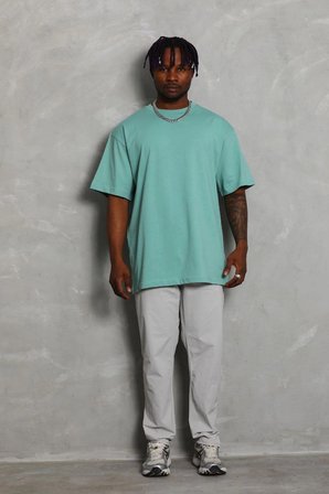 Erkek Düz Yazlık Kısa Kol Tişört Bisiklet Yaka Oversize T-Shirt - Mint Yeşili