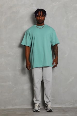 Erkek Düz Yazlık Kısa Kol Tişört Bisiklet Yaka Oversize T-Shirt - Mint Yeşili