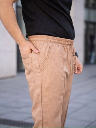 Erkek Keten Cepli Çıma Dikişli jogger Buggy Pantalon Rahat kalıp - Kahverengi