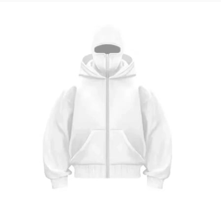 Samuray Ninja Çift Kapşonlu ZIP Fermuarlı Kanguru Cepli Tam Fermuarlı Hoodie Swetshirt - Beyaz