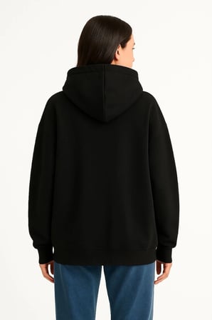 Kadın Samuray Ninja Çift Kapüşonlu Maske Detaylı 3 İplik Hoodie - Siyah