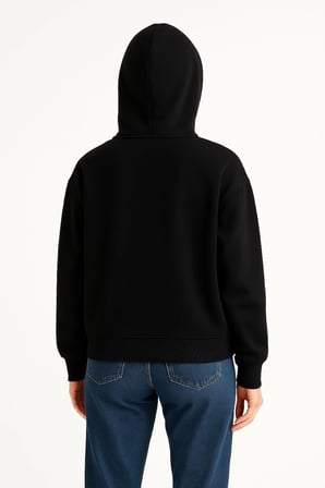 Kadın Samuray Ninja Çift Kapüşonlu Maske Detaylı 3 İplik Hoodie - Siyah