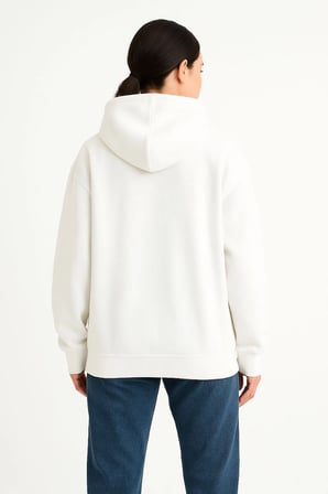 Kadın Samuray Ninja Çift Kapüşonlu Maske Detaylı 3 İplik Hoodie - Beyaz