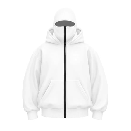 Kadın Samuray Ninja Çift Kapüşonlu Maske Detaylı 3 İplik Hoodie - Beyaz
