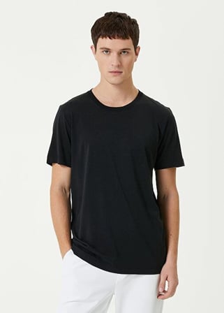 ERKEK Düz Tişört Bisiklet Yaka Regular Fit Yazlık Kısa kol T-Shirt - Siyah