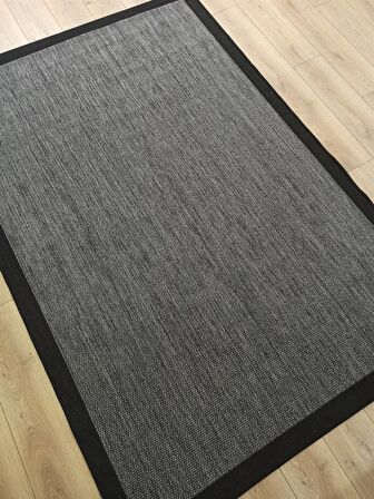 Çam Halı Sisal 9714 Gri / Siyah Bordürlü Jüt Sisal Kilim