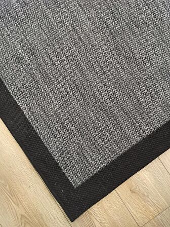 Çam Halı Sisal 9714 Gri / Siyah Bordürlü Jüt Sisal Kilim