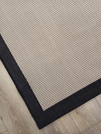 Çam Halı Sisal 9716 Bej / Siyah Bordürlü Jüt Sisal Kilim