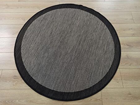Çam Halı Sisal 9715 Vizon / Siyah Bordürlü Daire Jüt Sisal Kilim