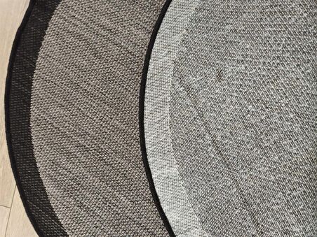 Çam Halı Sisal 9715 Vizon / Siyah Bordürlü Daire Jüt Sisal Kilim