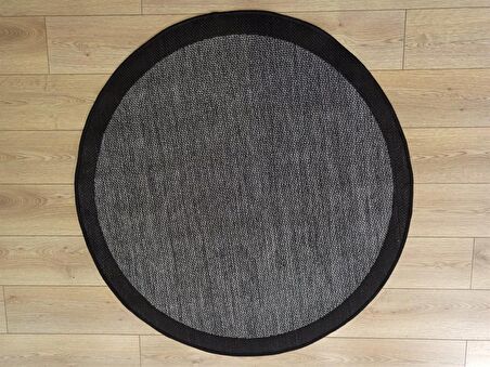 Çam Halı Sisal 9714 Gri / Siyah Bordürlü Daire Jüt Sisal Kilim