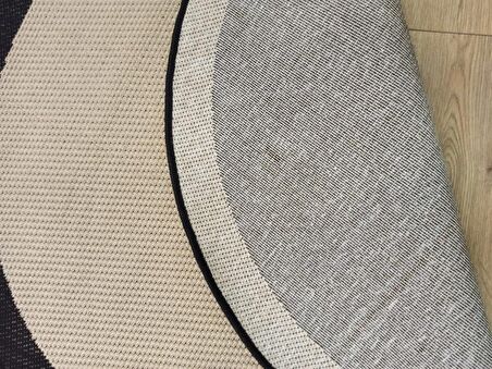 Çam Halı Sisal 9716 Bej / Siyah Bordürlü Daire Jüt Sisal Kilim