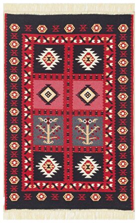 Eko Halı Arya Ar 28 Red Yıkanabilir Çift Taraflı Modern Desenli Dokuma Kilim