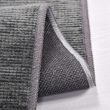 Çam Halı Crea Decolux Azade 8206 Antrasit Özel Kaymaz Tabanlı Pamuk Dokuma Kilim