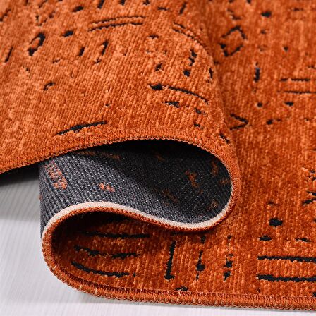 Çam Halı Crea Decolux Vena 8010 Kiremit Özel Kaymaz Tabanlı Pamuk Dokuma Kilim