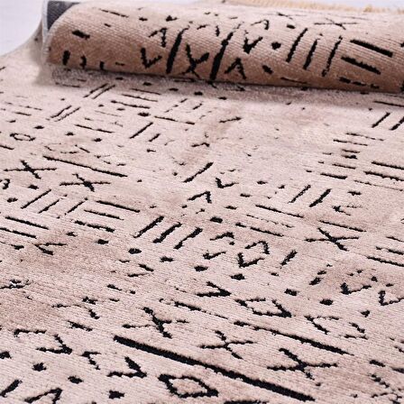 Çam Halı Crea Decolux Vena 8011 Bej Özel Kaymaz Tabanlı Pamuk Dokuma Kilim