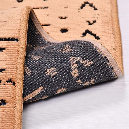 Çam Halı Crea Decolux Vena 8013 Hardal Özel Kaymaz Tabanlı Pamuk Dokuma Kilim