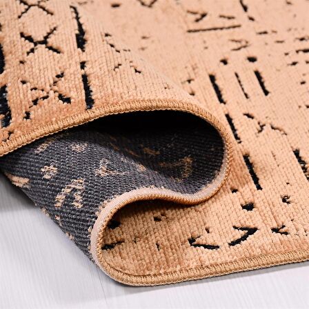 Çam Halı Crea Decolux Vena 8013 Hardal Özel Kaymaz Tabanlı Pamuk Dokuma Kilim