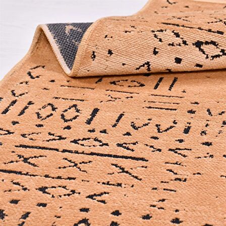 Çam Halı Crea Decolux Vena 8013 Hardal Özel Kaymaz Tabanlı Pamuk Dokuma Kilim
