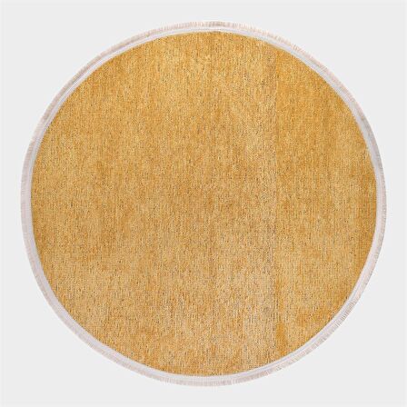 Çam Halı Crea Decolux Azade 8202 Sarı Daire Özel Kaymaz Tabanlı Pamuk Dokuma Kilim