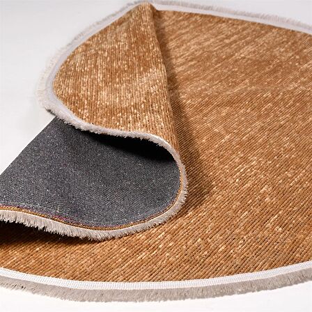 Çam Halı Crea Decolux Azade 8203 Hardal Daire Özel Kaymaz Tabanlı Pamuk Dokuma Kilim