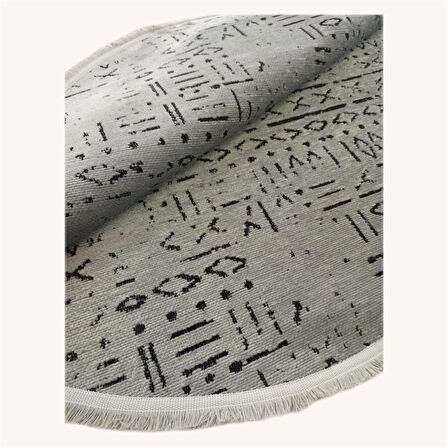 Çam Halı Crea Decolux Vena 8015 Gri Daire Özel Kaymaz Tabanlı Pamuk Dokuma Kilim