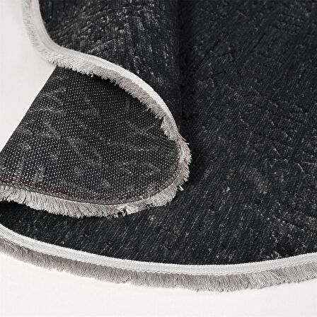 Çam Halı Crea Decolux Vena 8016 Antrasit Daire Özel Kaymaz Tabanlı Pamuk Dokuma Kilim