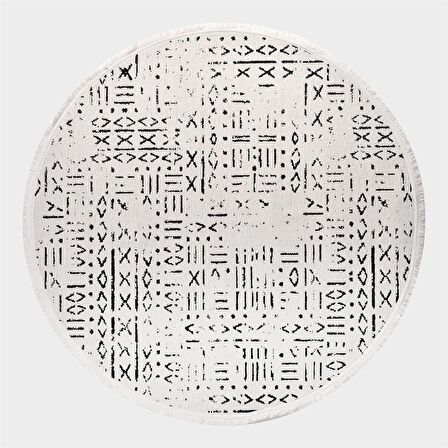 Çam Halı Crea Decolux Vena 8018 Beyaz Daire Özel Kaymaz Tabanlı Pamuk Dokuma Kilim