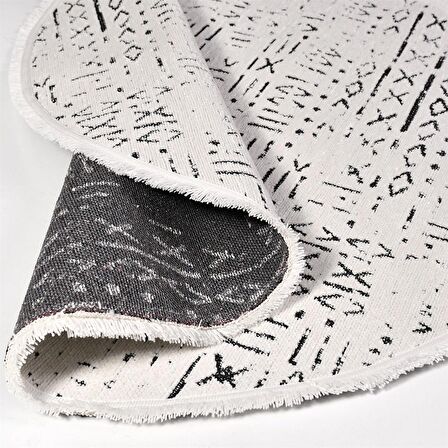Çam Halı Crea Decolux Vena 8018 Beyaz Daire Özel Kaymaz Tabanlı Pamuk Dokuma Kilim