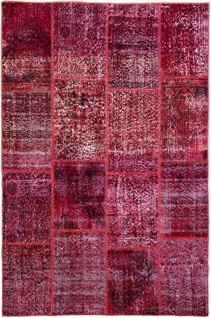 Çam Halı 122 Kırmızı El Dokuma Patchwork Yün Halı