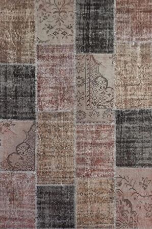 Çam Halı PW928 Kahve El Dokuma Patchwork Yün Halı
