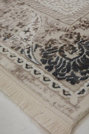 Çam Halı Miras 6803 Gri Kahve Enti Halı Klasik Eskitme Desenli Makine Halısı