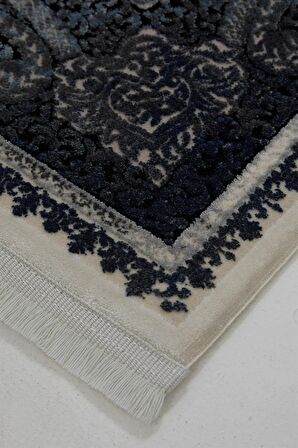 Çam Halı Miras 6802 Gri Mavi Enti Halı Klasik Eskitme Desenli Makine Halısı