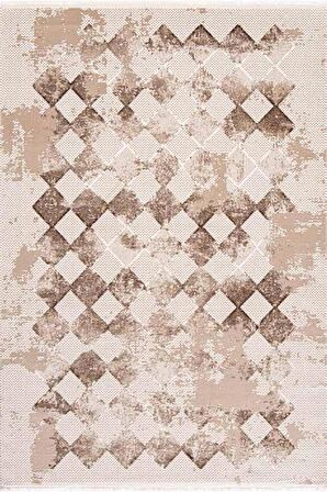 Çam Halı Lizbon 4507 Vizon Enti Halı Modern Eskitme Desenli Makine Halısı