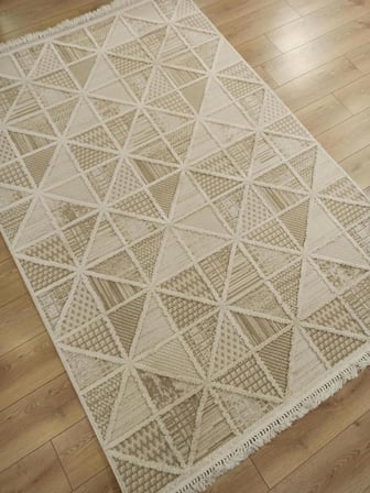 Çam Halı  Enti Halı Step 2201 Krem İskandinav Desenli Makine Halısı