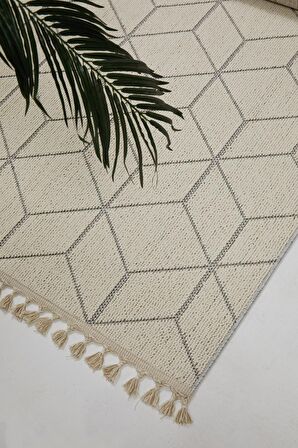 Çam Halı  Enti Halı Bukle 1407 Beyaz İskandinav Desenli Makine Halısı