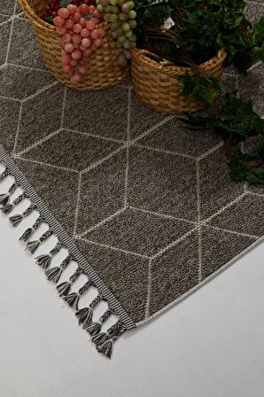 Çam Halı  Enti Halı Bukle 1408 Gri İskandinav Desenli Makine Halısı