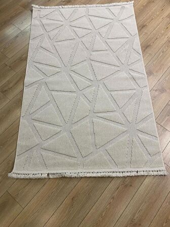 Çam Halı  Enti Halı Togo 7503 Beyaz Geometrik Desenli Makine Halısı