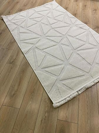 Çam Halı  Enti Halı Togo 7503 Beyaz Geometrik Desenli Makine Halısı