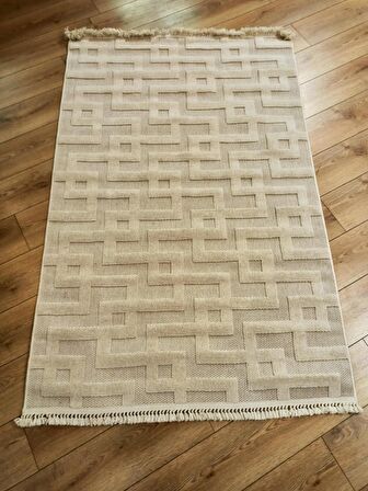 Çam Halı  Enti Halı Togo 7510 Bej Geometrik Desenli Makine Halısı