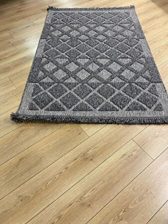 Çam Halı  Enti Halı Togo 7512 Antrasit Geometrik Desenli Makine Halısı