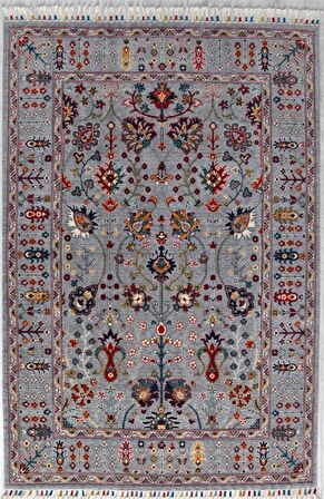 Çam Halı Sultani 805 Gri Yün ve Bambu ile Özel Tezgahlarda Üretilen Otantik Desenli El Emeği Modern Uşak Halısı