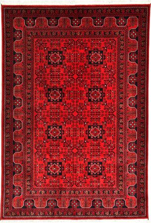 Çam Halı Bambos Plus 901 Kırmızı Yün ve Bambu ile Özel Tezgahlarda Üretilen Afgan Halısı Desenli El Emeği Modern Uşak Halısı