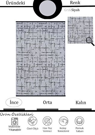 Çam Halı Bodrum BDR 120 Gri Özel Latex Kaymaz Tabanlı Kilim