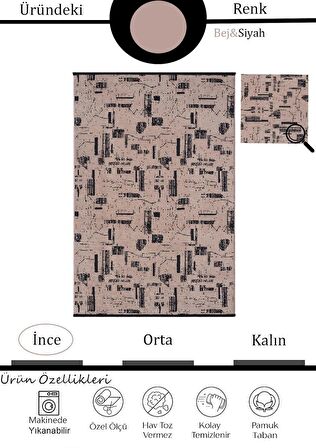 Çam Halı Bodrum BDR 114 Bej Özel Latex Kaymaz Tabanlı Kilim