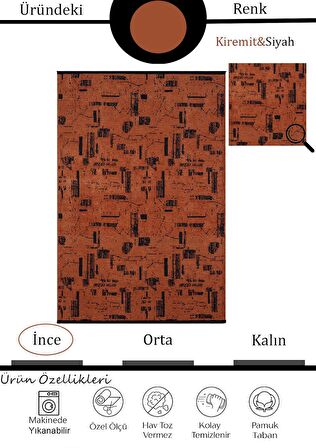 Çam Halı Bodrum BDR 116 Kiremit Özel Latex Kaymaz Tabanlı Kilim